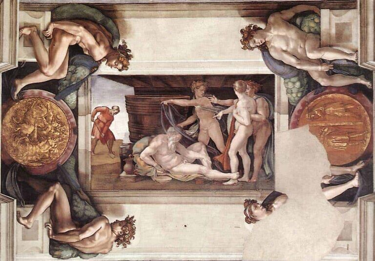 Bild: Michelangelo, „Die Trunkenheit des Noah“ (1509)