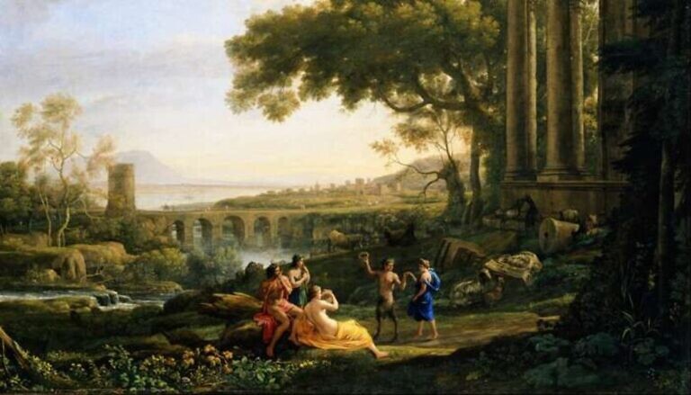 Bild: Claude Lorrain, „Landschaft mit Nymphe und Satyr“ (1641)