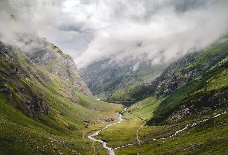 aerial photography of river between mountains