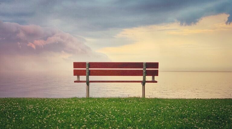 red wooden bench